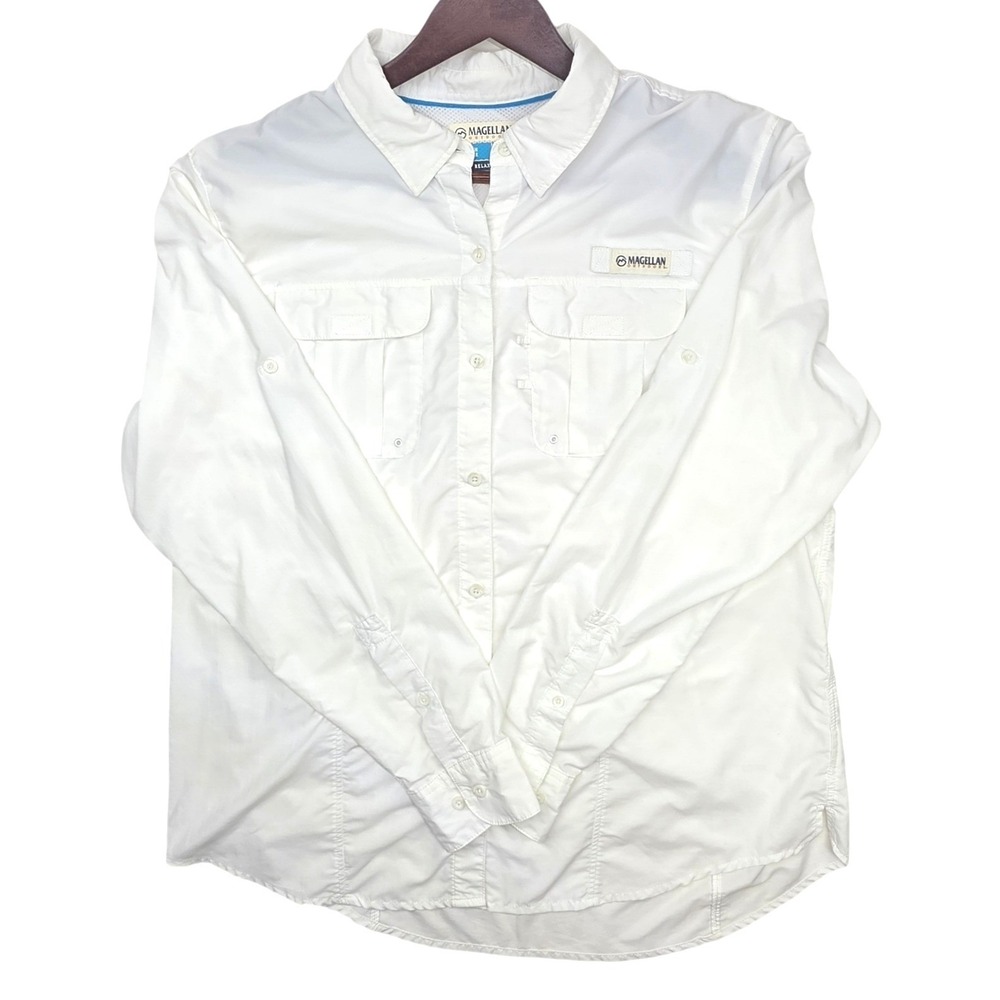 Magellan Outdoors Fish Gear Mens XL White Long Sleeve Fishing Shirt Relaxed Fit